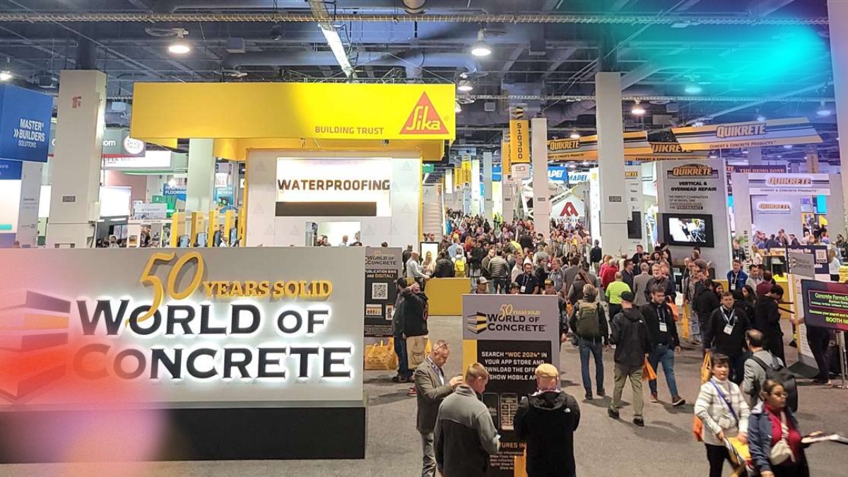 Trade show booth rental at World of Concrete 2026 featuring construction equipment at Las Vegas Convention Center
