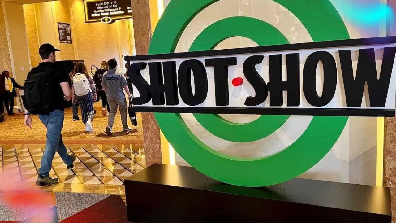 Trade show booth rental at SHOT Show 2026 inside Venetian Expo with outdoor and shooting sports exhibits