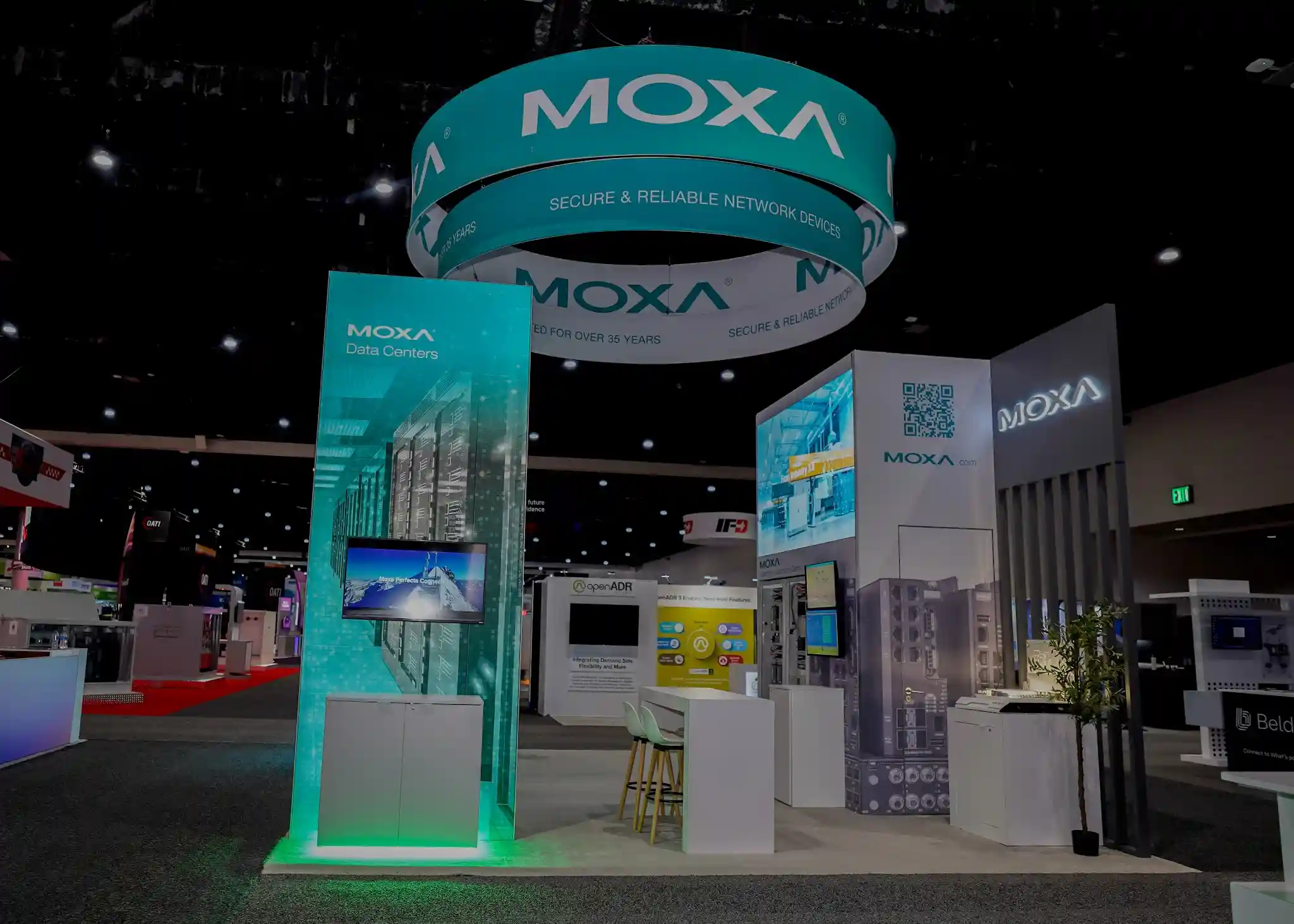 Data Centers showcase pillar with teal graphics and openADR ecosystem display