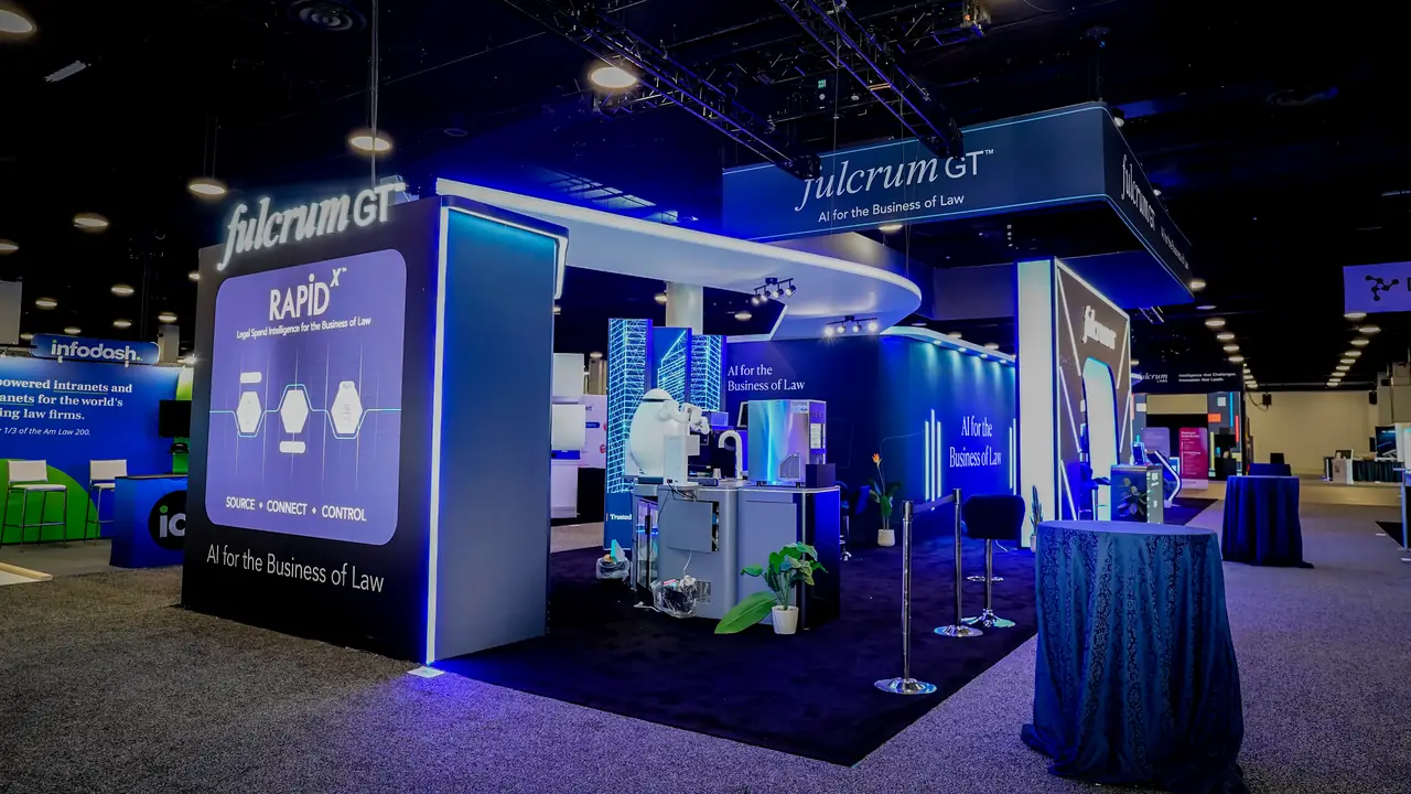 RAPIDx entrance into the Fulcrum GT booth at ILTACON 2026 with LED screen and blue brand graphics